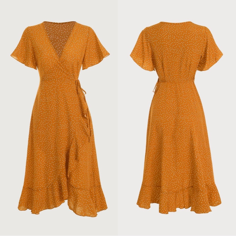 RIHOAS Mustard Yellow Wrap Dress